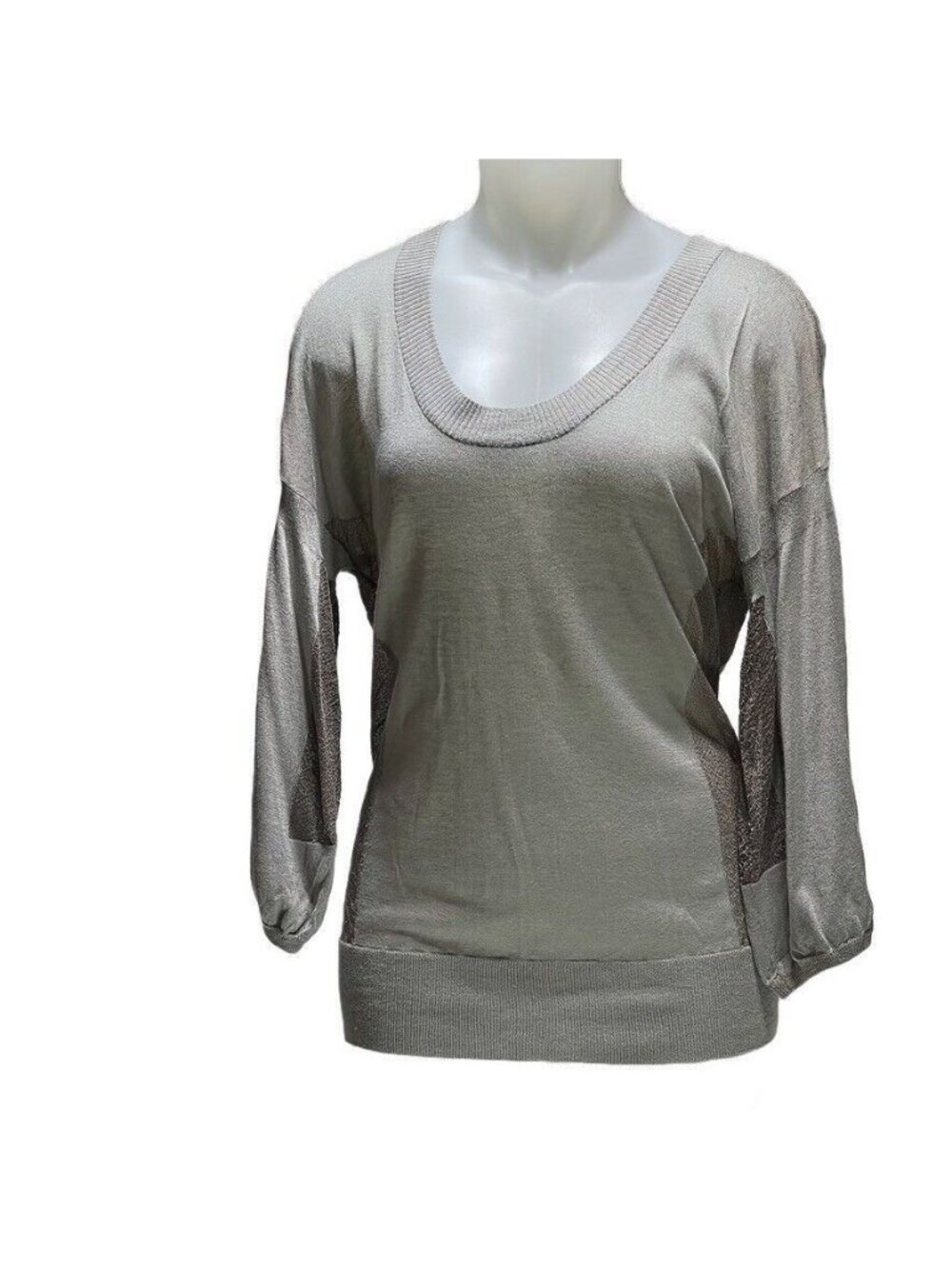 Wallace Ribbed Gray Sweater With Sheer Panels Size M Silk Blend